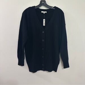 MADEWELL Merino Wool Blend V-Neck Relaxed Cardigan True Black Small NM610 NEW‎